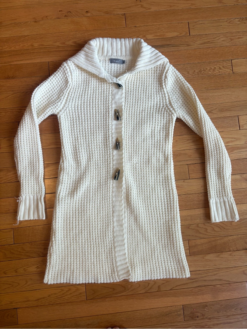 V’cocca Cream chunky Ribbed Knit Long-Sleeve Sweater with Foldover Collar